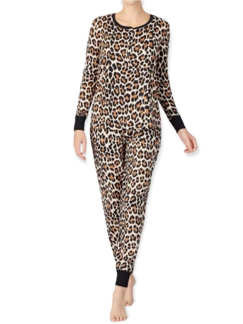 KATE SPADE Pajama Henley Classic Cheetah Jogger Set Long Sleeve PJs XL